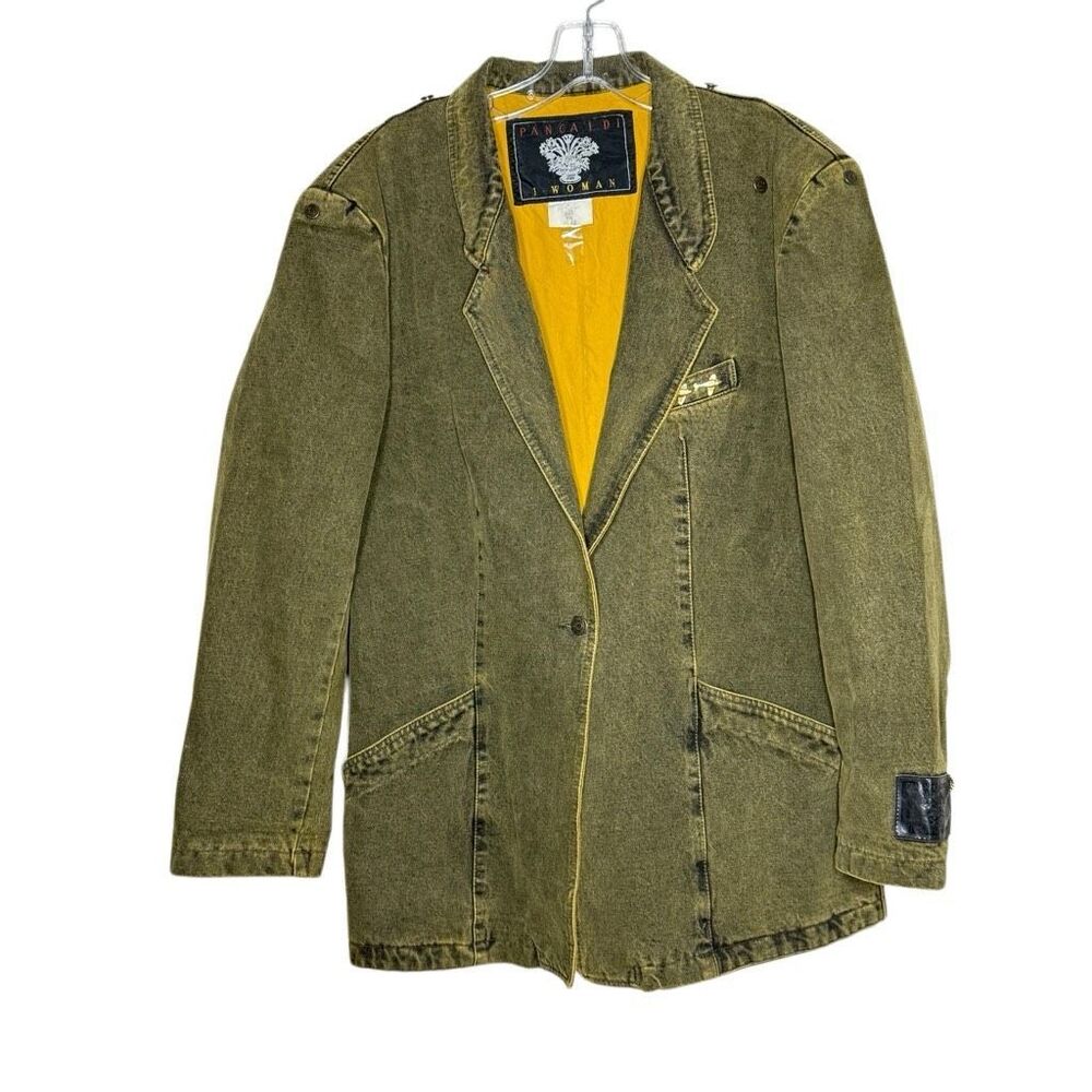 Vintage Pancaldi Womens Long Sleeve Denim Blazer Jacket Size 48 Made In Italy